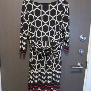 Eliza J Geometric Dress, Navy, White and Pink, Size 14